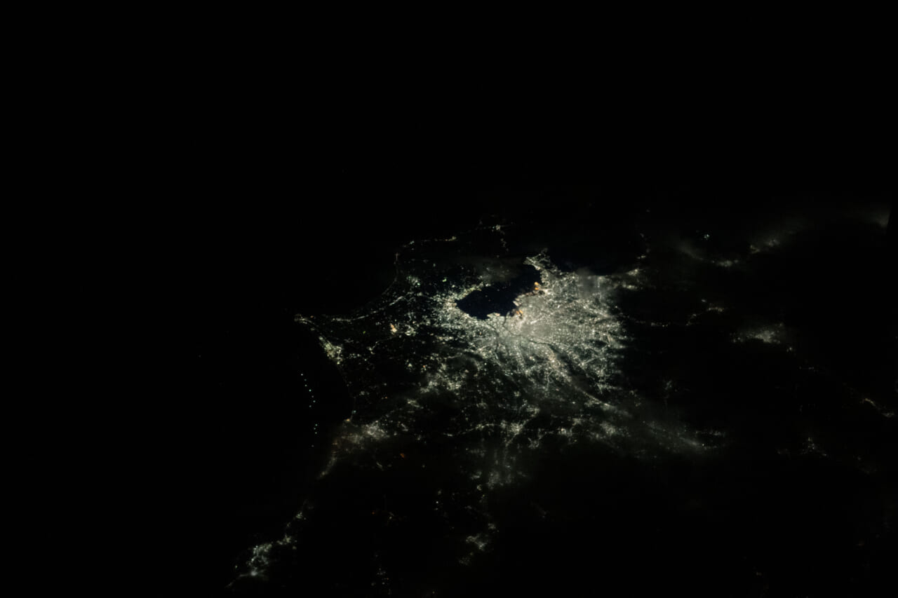 ISSから撮影された日本の夜景（関東地方）©JAXA/NASA