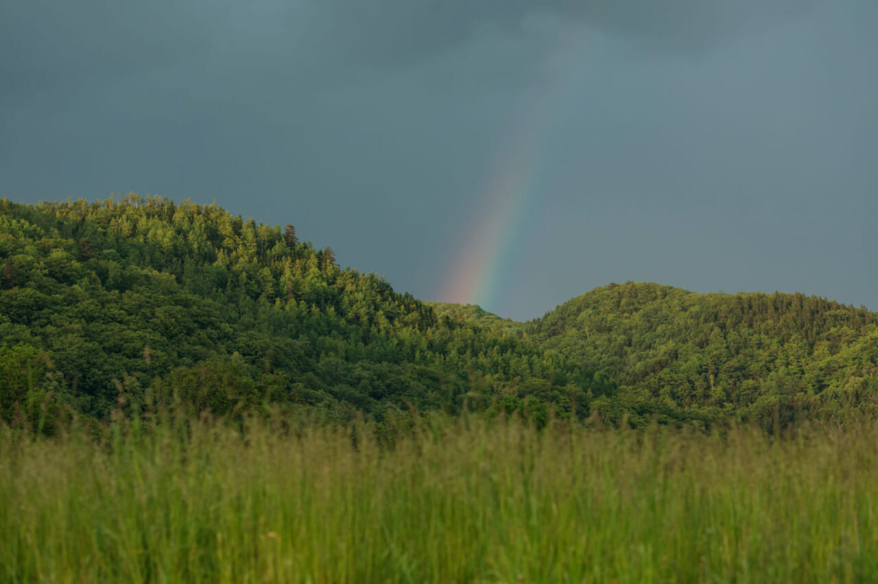 ▲景さんが到着した途端、雨がやみ、窓の外には大きな虹が。
撮影｜前田景